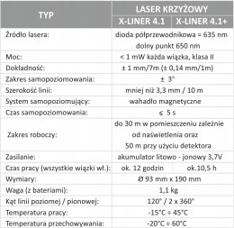Laser krzyżowy Pro X-liner 4.1 dane techniczne