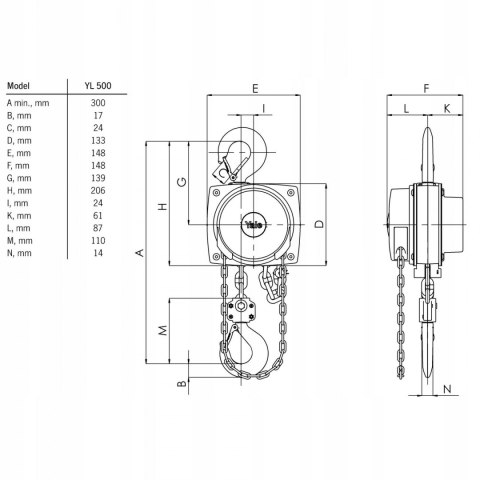 WCIĄGNIK ŁAŃCUCHOWY 500KG 3M YALELIFT 360 WCIĄGNIK ŁAŃCUCHOWY 500KG 3M YALELIFT 360