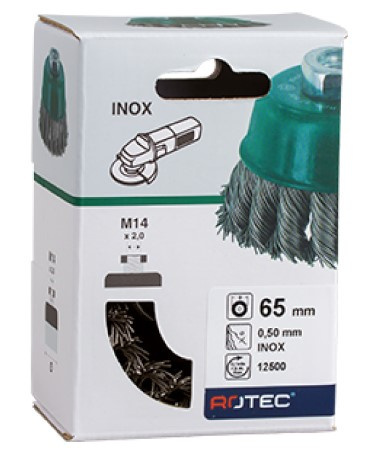 Opakowanie szczotki doczołowej splatanej INOX Rotec fi 65 z gwintem M14